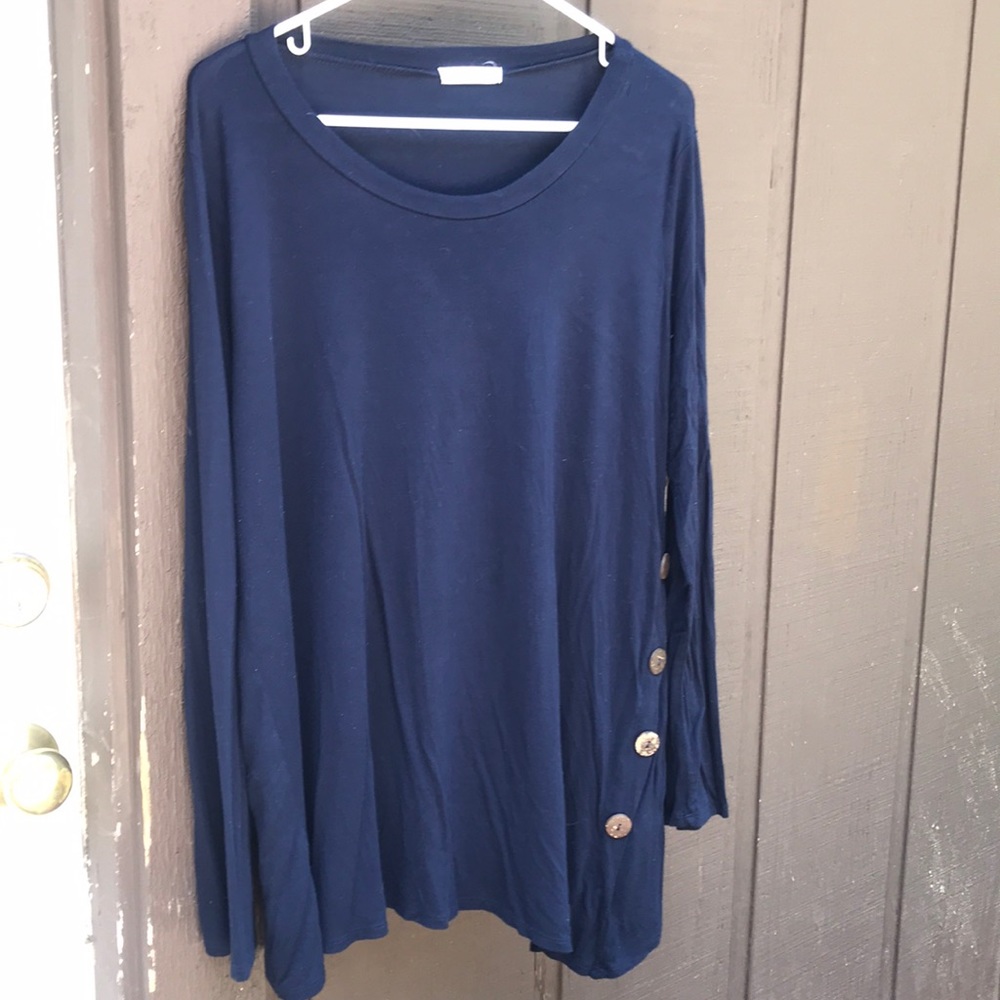 Navy blue knit Long-sleeved top